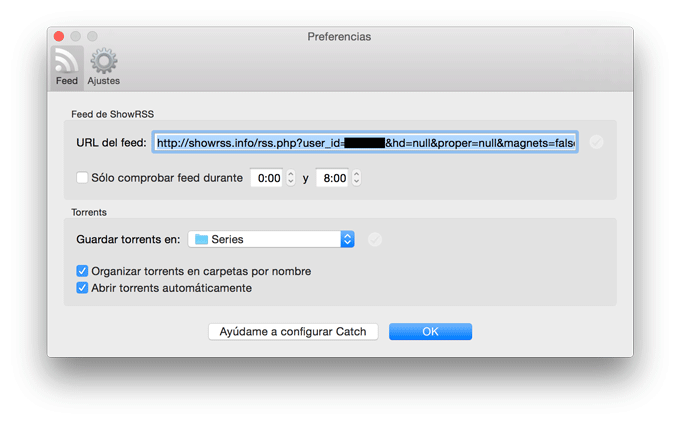 Configuración de Catch RSS