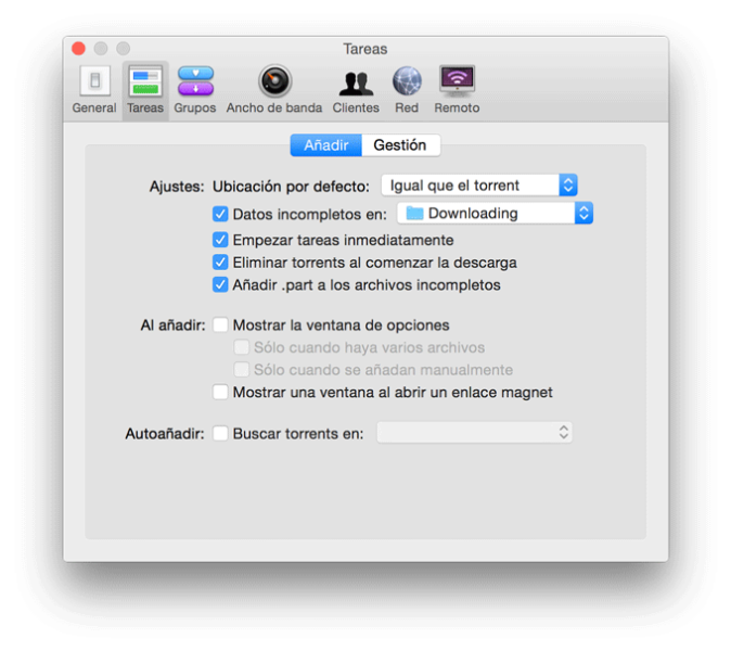 Configuración de Transmission
