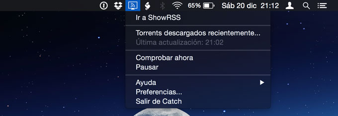 Barra de tareas de Mac con Catch RSS